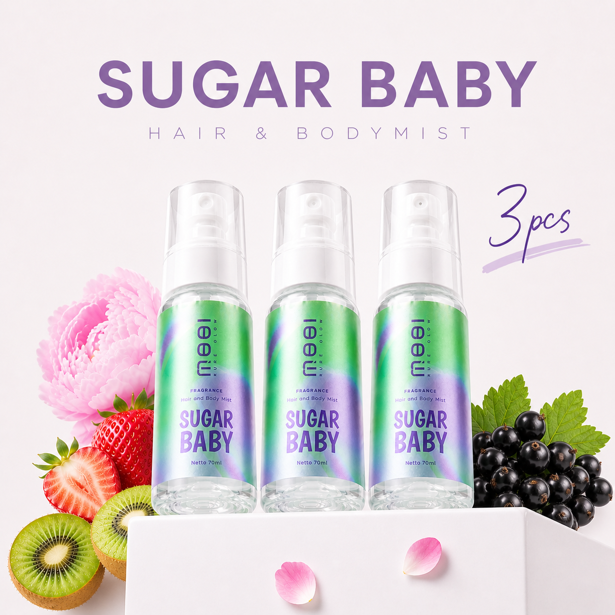 3 PCS - MOOI Hair & Body Mist Sugar Baby